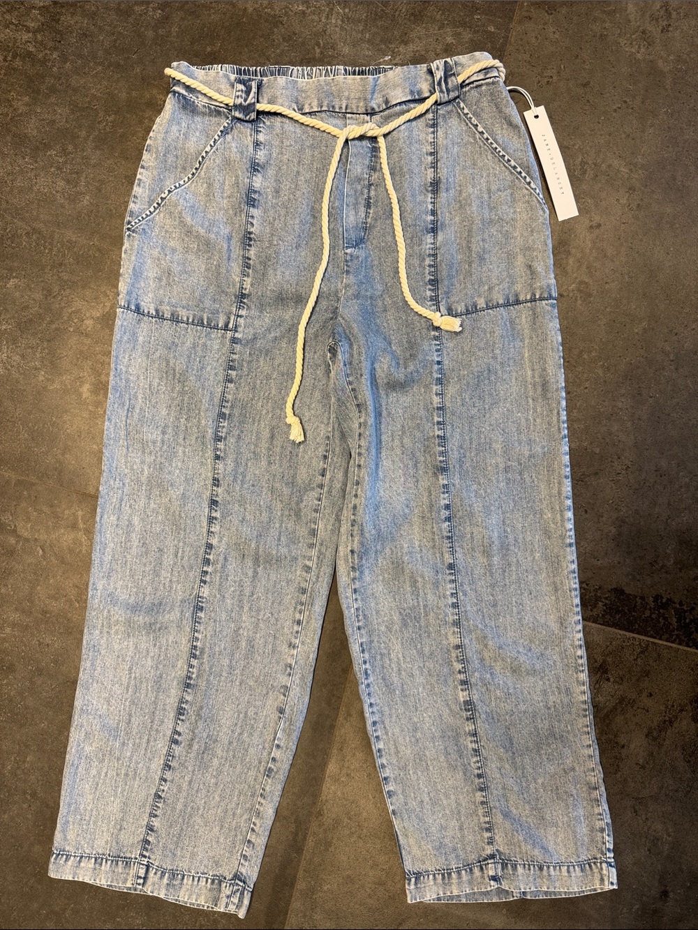 Jane + Delancey Light Blue Pull On Pant with Cord Belt & Elastic Back